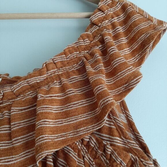 MAURICES Ruffled Fine Knit Tank Top Tan & White Striped Sz XL - Picture 4 of 10